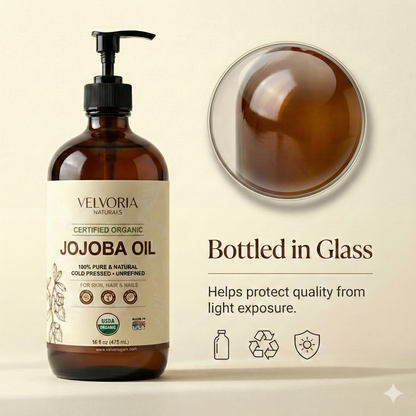 Organic Jojoba Oil 16oz - Glass bottle with Pump