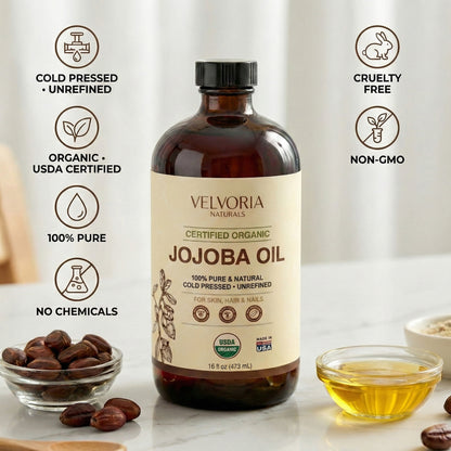 Organic Jojoba Oil 16oz - Glass bottle with Pump